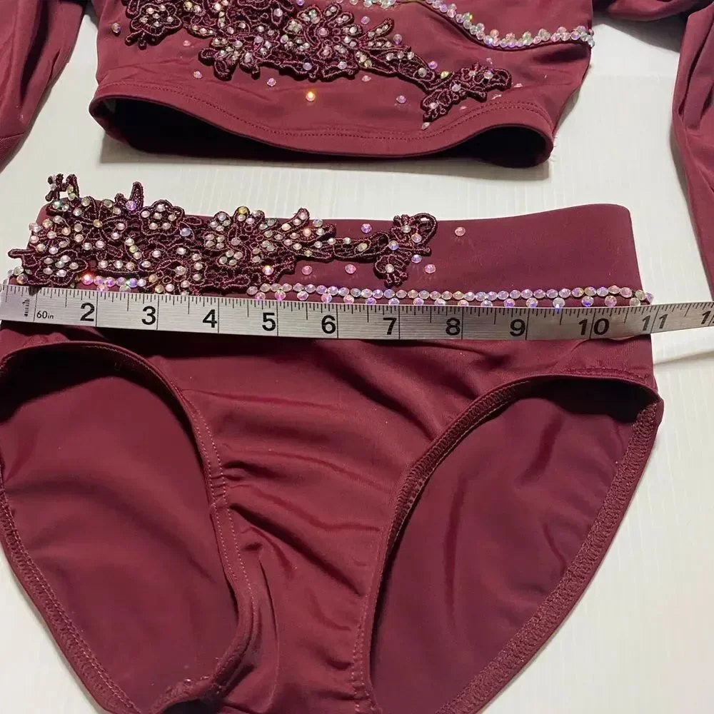 Weissman custom solo dance costume 2 piece burgundy red MT11386 IC- child 7/8